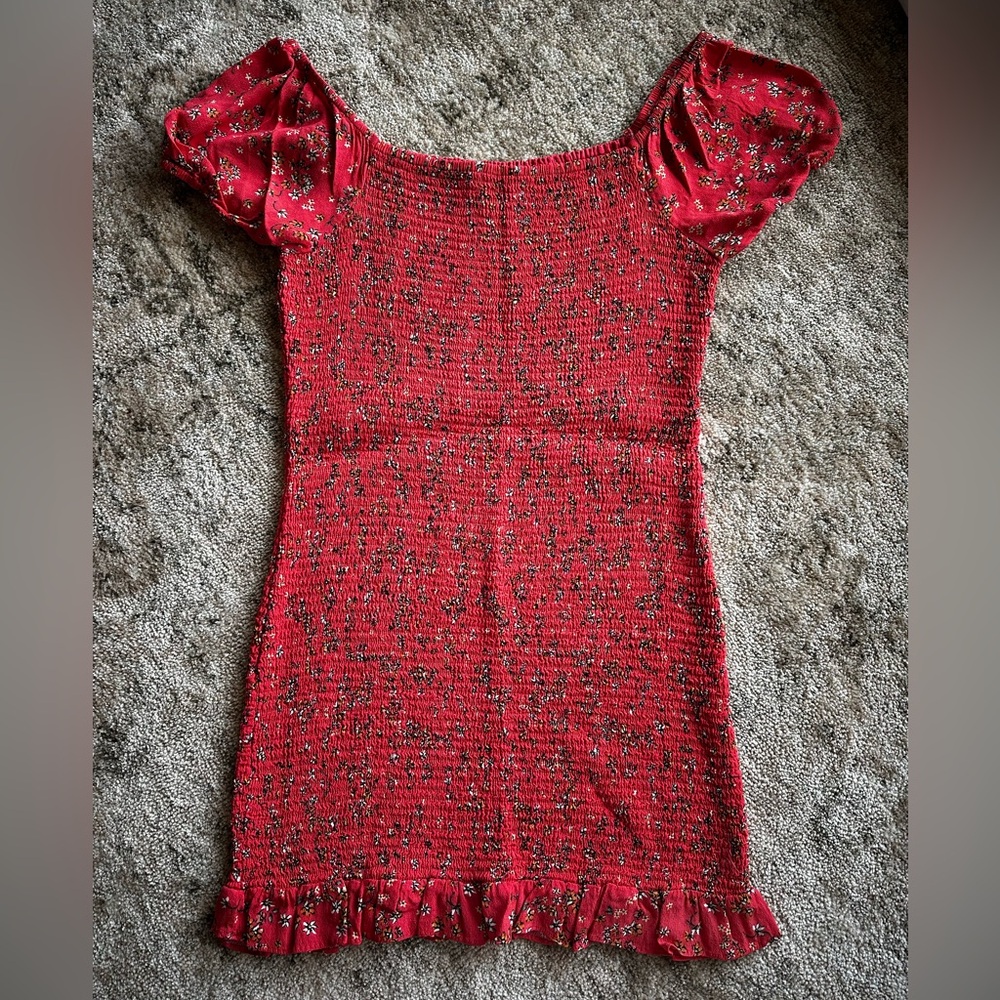 Red floral Smock Dress Size LG